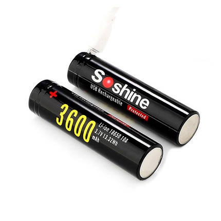Акумулятор 18650 Soshine USB 3600 mAh Li-Ion, 3.7 В із вбудованим micro-USB портом для заряджання, фото 2