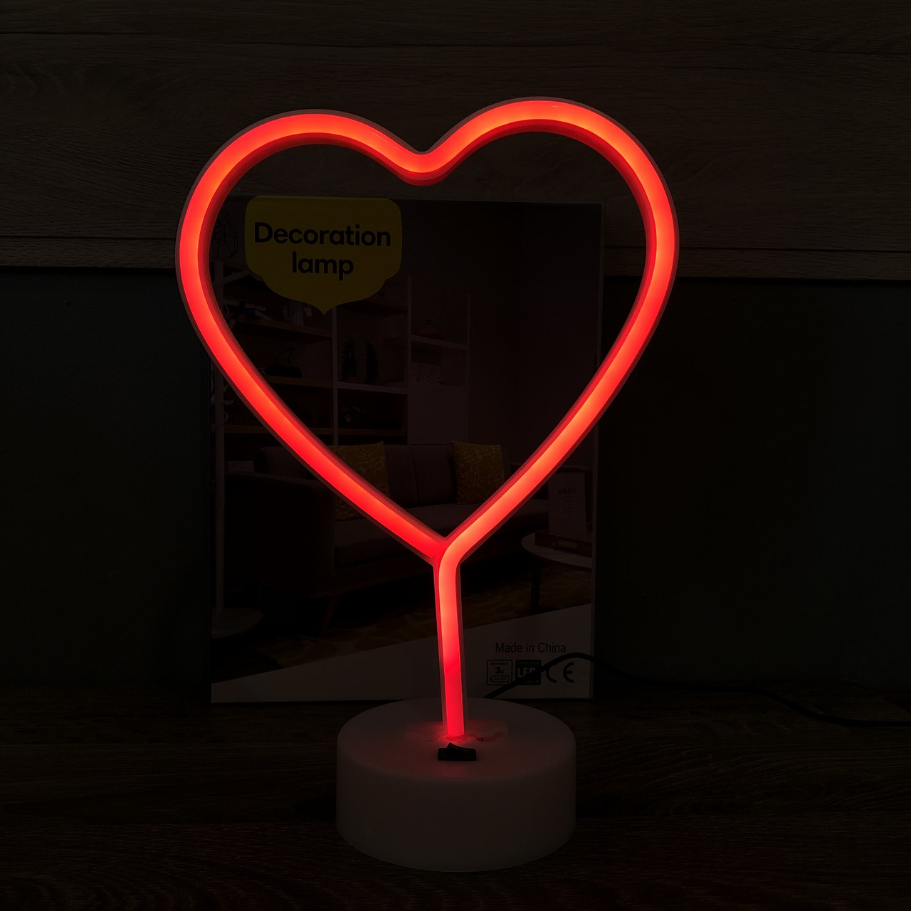 Світлодіодний неоновий світильник Серце настільний дитячий світильник-нічник бездротовий лід led червоне