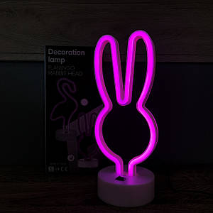 Світлодіодний неоновий світильник Кролик настільний дитячий світильник-нічник бездротовий лід led рожевий