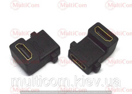 02-01-014. Перехідник гніздо HDMI - гніздо HDMI, кутовий, gold pin, корпус пластик