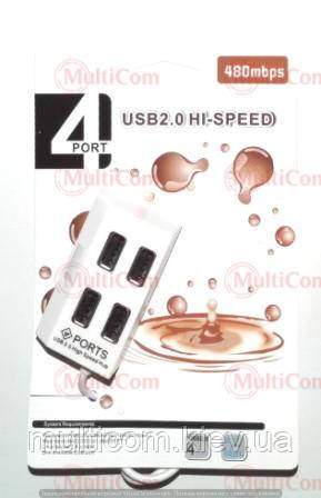 02-03-007. USB HUB (ver.2.0) на 4 порти, з кабелем, з підтримкою до 2Tb, білий, TD4004