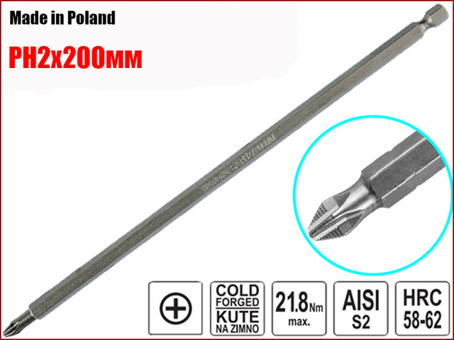Біта довга PH2 х 200 мм хрещата Yato YT-0487