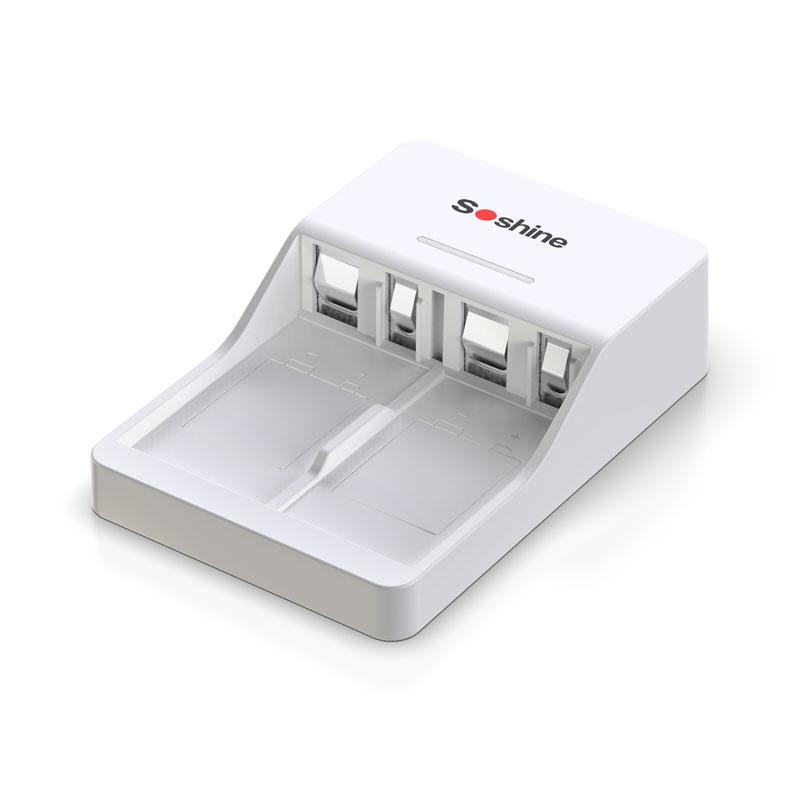 Зарядний пристрій Soshine V1 (Fe), Li-Ion/LiFePO4/NiMH Крона, LED, 2 канали, 220 V, 8.4-10.8V/150mA, White