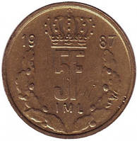 Монета 5 франков. 1986,87 год, Люксембург. (АЗ)