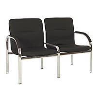 Стілець секційний Staff-2 chrome soft екошкіра V-25 темно-червона (Новий Стиль ТМ) екошкіра Eco-30 чорна