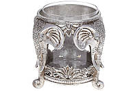 Подсвечник Слоны со стеклянной колбой, 15см, цвет - серебро, материал - полистоун(450-913)
