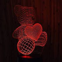 Акриловый светильник-ночник Мишка с сердцем 2 красный tty-n000327