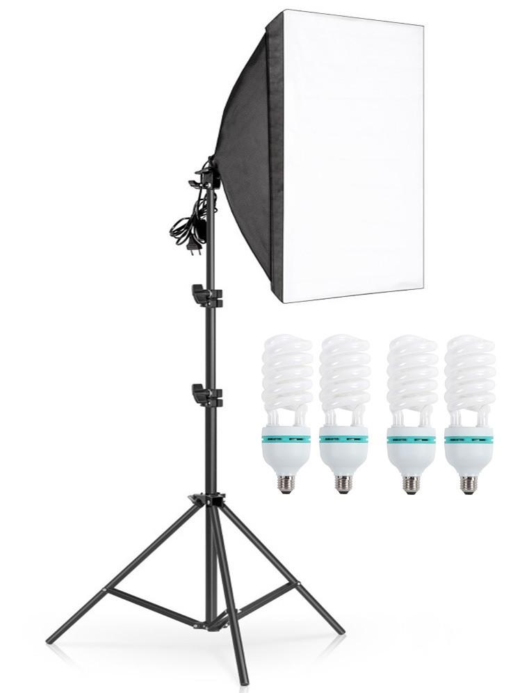 Набір постійного світла софтбокс на 4 лампи Prolighting 50x70 + Стійка + Лампи 125 Вт., фото 1