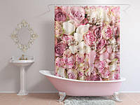 Шторы для ванной розовые розы 140 х 200 см