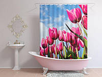 Шторы для ванной розовые тюльпаны 140 х 200 см