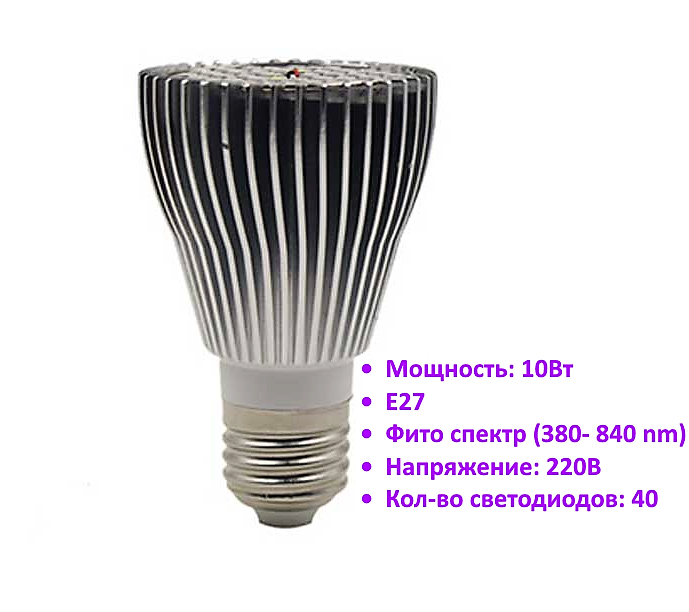 Фіто лампа для рослин E27 LED 10W