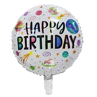 Фольгированный шарик КНР 18"(45 см) Круг "Happу Birthday" космос на белом