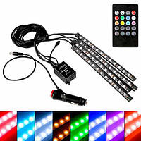 Декоративная RGB LED подсветка салона авто, цветомузыка, ДУ, 12В