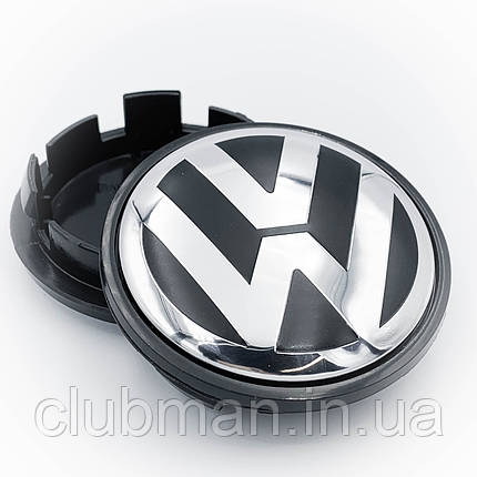 Ковпачки (заглушки) на литі диски VW (Фольксваген) 65 мм Хром лого, Чорні (3B7601171), фото 2