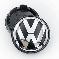 Ковпачки (заглушки) на литі диски VW (Фольксваген) 65 мм Хром лого, Чорні (3B7601171), фото 2