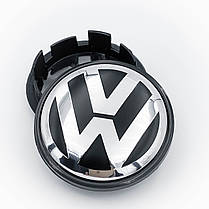 Ковпачки (заглушки) на литі диски VW (Фольксваген) 65 мм Хром лого, Чорні (3B7601171), фото 3