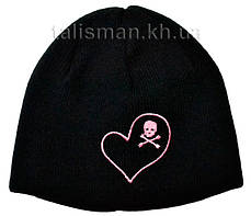 В'язана Шапка зимова з вишивкою EMO серце
