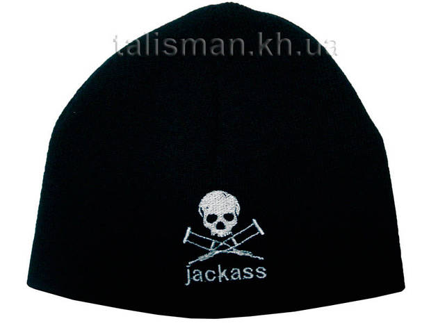 В'язана Шапка зимова з вишивкою JACKASS, фото 2