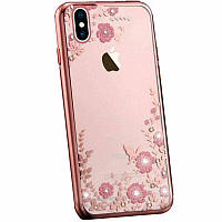 Чехол Luxury для Iphone X бампер со стразами ультратонкий Rose-Gold