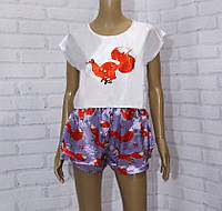 Комплект летний женский: футболка с коротким рукавом+шорты, рисунок Лисы, SAIMEIQI (размер S)