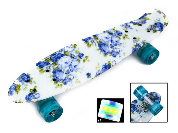 Penny Board "Blue Rose" Світяться колеса., фото 2