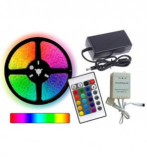 Комплект світлодіодна стрічка багатобарвна 12 V 3528 Rgb 5 м з пультом 181203, фото 2