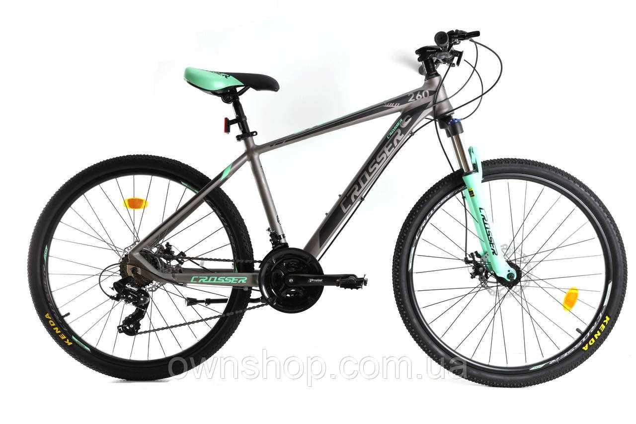 Велосипед алюмінієвий Crosser SOLO колеса 26", рама 17", 21 швидкість, зелений