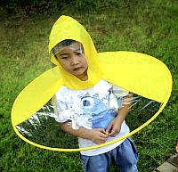 Детский дождевик в форме зонта С капюшоном Плащ дождевик зонтик пончо в форме НЛО желтый Реальные фото