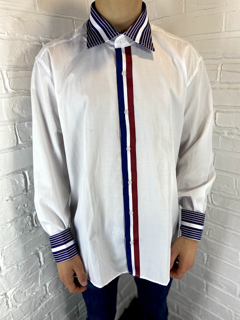 Сорочка чоловіча біла з синім Afish 3ХL-6XL