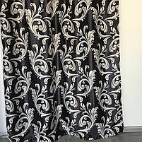 Штори велюр блекаут вензель чорні з білим шифоновим тюлем ALBO (SHTN-202-29), фото 3