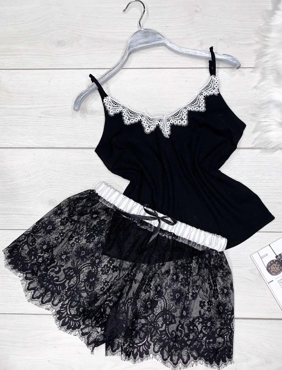 Комплект для дому майка та шорти з мереживом.