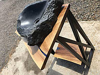 Набор:раковина из натурального гранита, столешница из ореха, тумба металл Walnut granite set