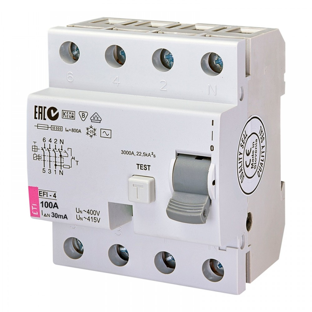 Диференційне реле (ПЗВ) ETI EFI-4 4p 100A 30mA 10kA 2062151