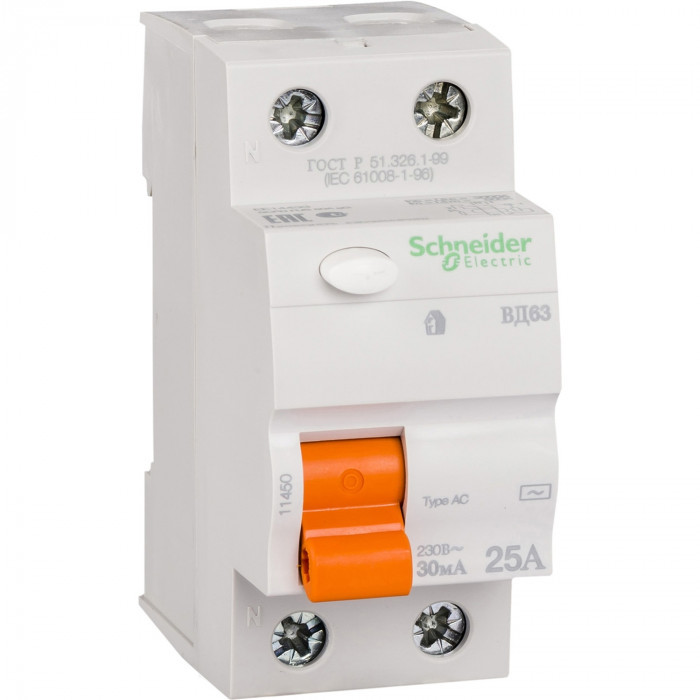 Диференційне реле Schneider Electric Домовий ВД63 2p 25A 30mA 11450