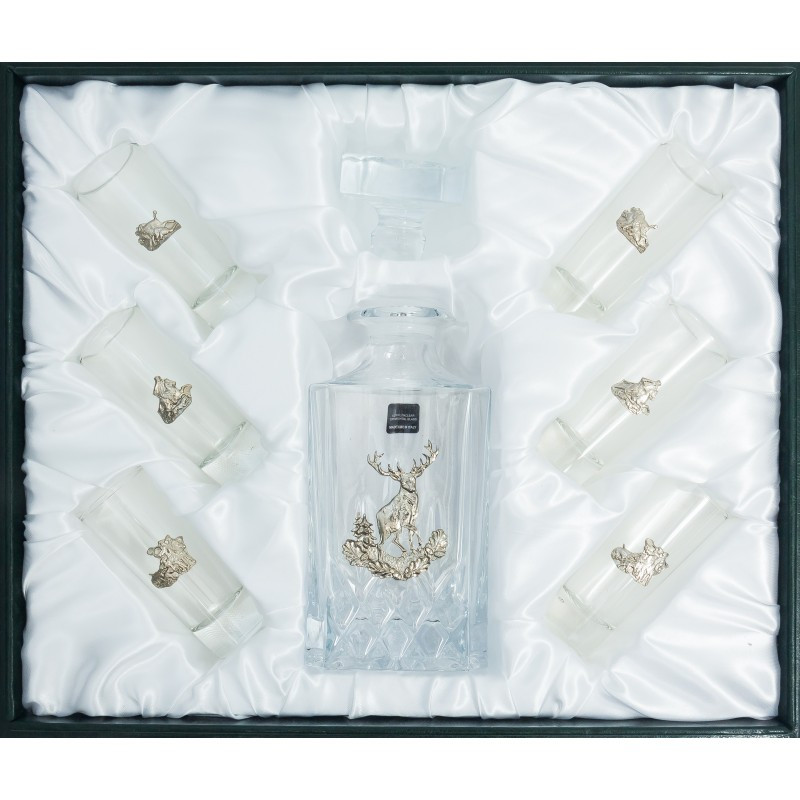 Подарунковий набір графин з чарками в шкіряному подарунковому футлярі "Полювання", фото 1