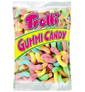 Желейні цукерки Trolli Gummi Candy Glowworms Черв'ячки в кислому посипання 1000 г Німеччина, фото 1