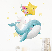 Наклейка на в детскую на стены Зайка на ките в звездах (лист 30 х 90 см) Б405-3