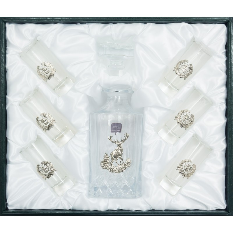 Подарунковий набір графин з чарками в шкіряному подарунковому футлярі "Полювання", фото 1