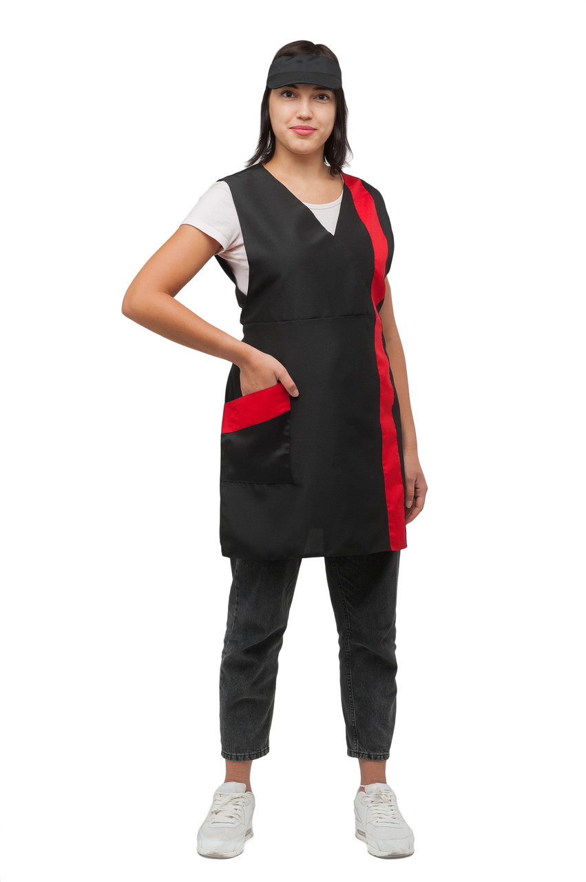 Уніформа продавця - фартухи і козирки з габардину чорно червоний універсального розміру