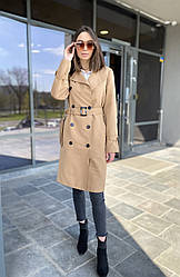 Бежевий тренч жіночий з лацканами і поясом 40-50