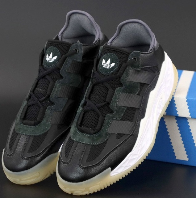 Чоловічі кросівки Adidas Niteball шкіряні весна-осінь-літо демісезонні чорні. Фото в живу. топ, фото 1