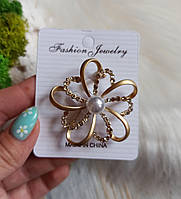 Брошка квітка Колір золото Металевий сплав Прозорі стрази 4.5 см x 4.5 см