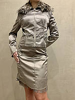 Костюм женский шикарный с юбкой современный пиджак на молнии со съемным воротником из меха Balizza 42
