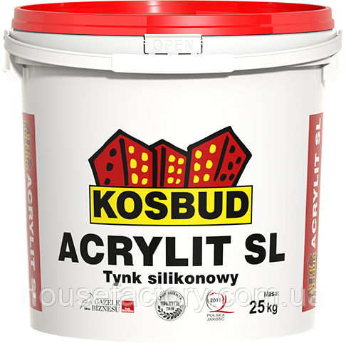Штукатурка силіконова, KOSBUD ACRYLIT-SL, баранчик, база, відро 25 кг, фото 1