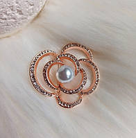 Брошка квітка Колір золото Металевий сплав Прозорі стрази 4.5 см x 4.0 см