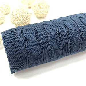 Плед в'язаний косичка колір темно-синій 95*75 см (90% бавовна, 10% акрил)