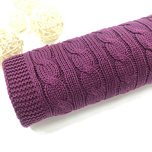 Плед в'язаний косичка колір зливу 95*75 см (90% бавовна, 10% акрил)