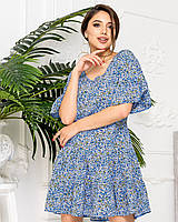 Цветочное летнее платье с оборками, цвет голубой, арт 426