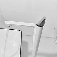 Змішувач для умивальника, дизайнерський кран горизонтального монтажу WanFan для ванної кімнати Білий-хром