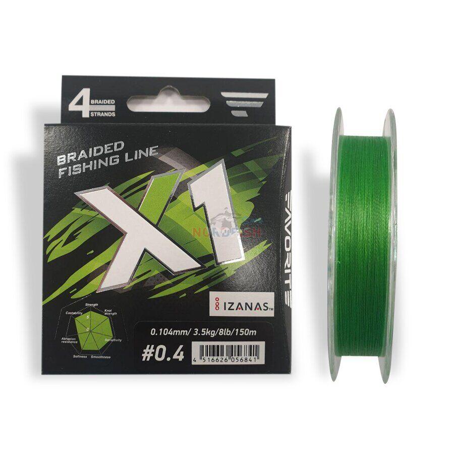 Шнур Favorite X1 PE 4x 150m (l.green) #0.4/0.104mm 8lb/3.5kg